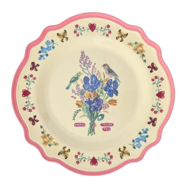 Melamine Vintage Dinner Plate with Nathalie Lété Print - Neon Pink - Rice By Rice