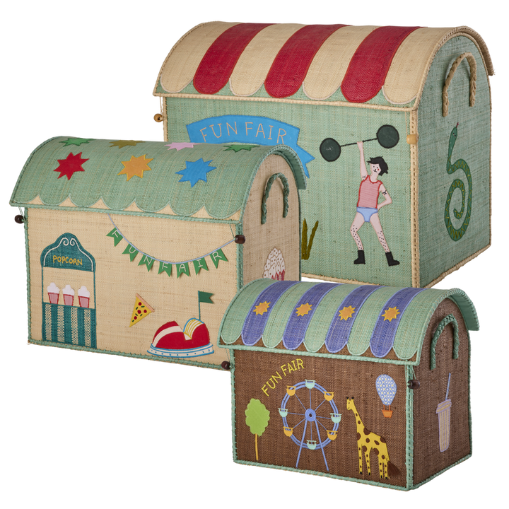 Raffia Storage House - Blue - Fun Faire Theme - Set of 3
