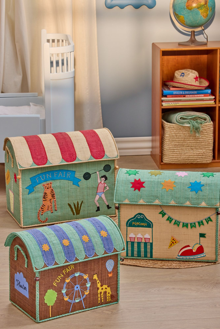 Raffia Storage House - Blue - Fun Faire Theme - Set of 3