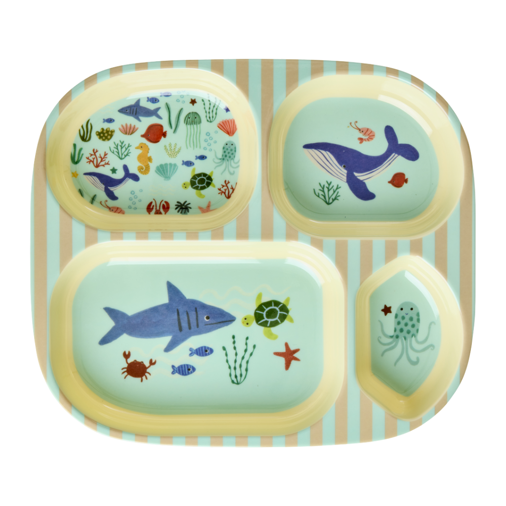 Kids 4 Room Plate - Blue - Ocean Print - Rice By Rice