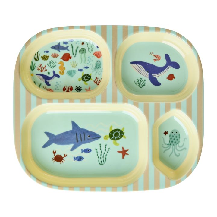 Kids 4 Room Plate - Blue - Ocean Print - Rice By Rice