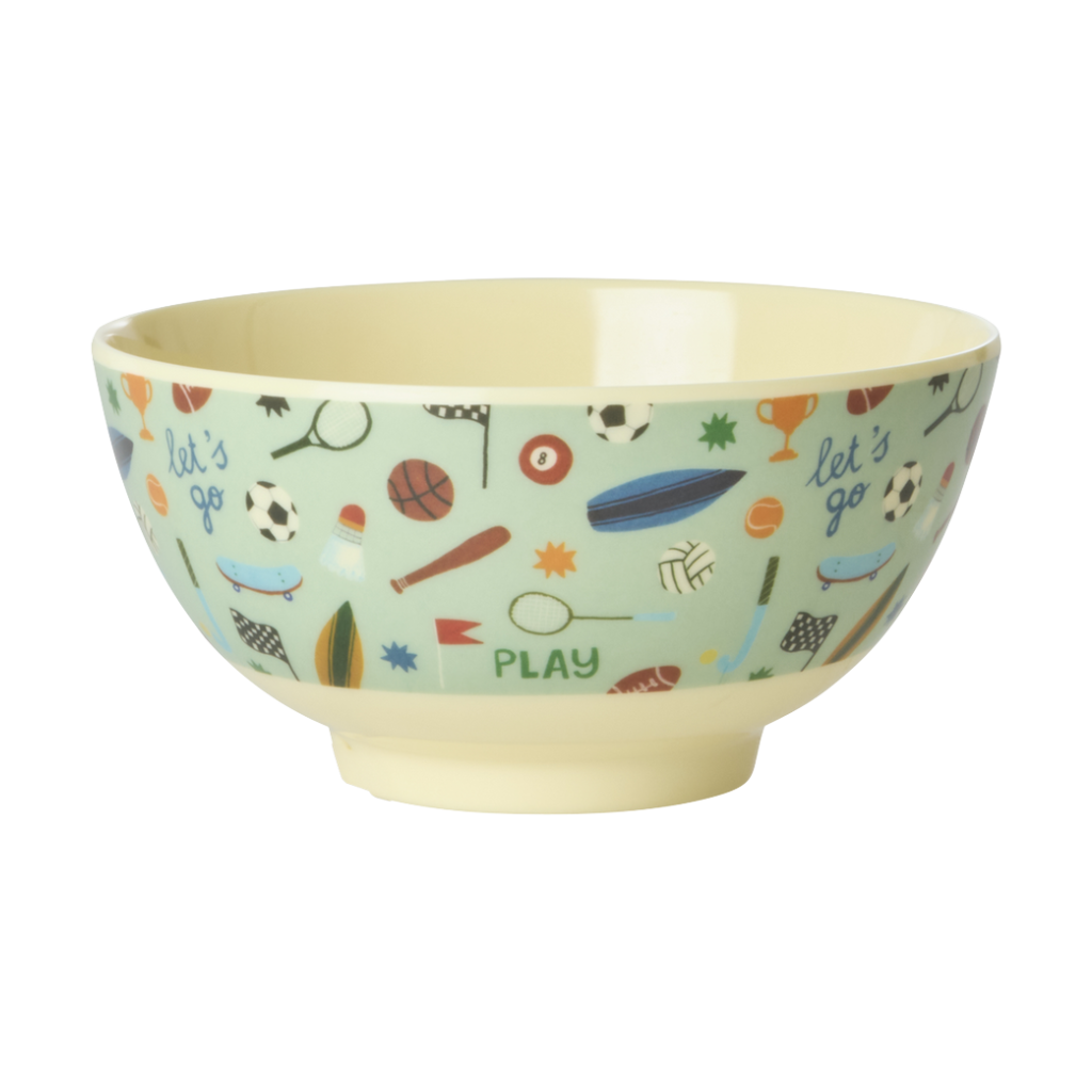 Medium Kids Bowl - Soft Green - Sports Print - Rice By Rice