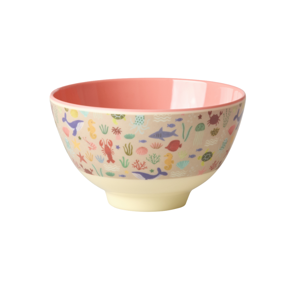 Medium Kids Bowl - Coral - Ocean Print - Rice By Rice