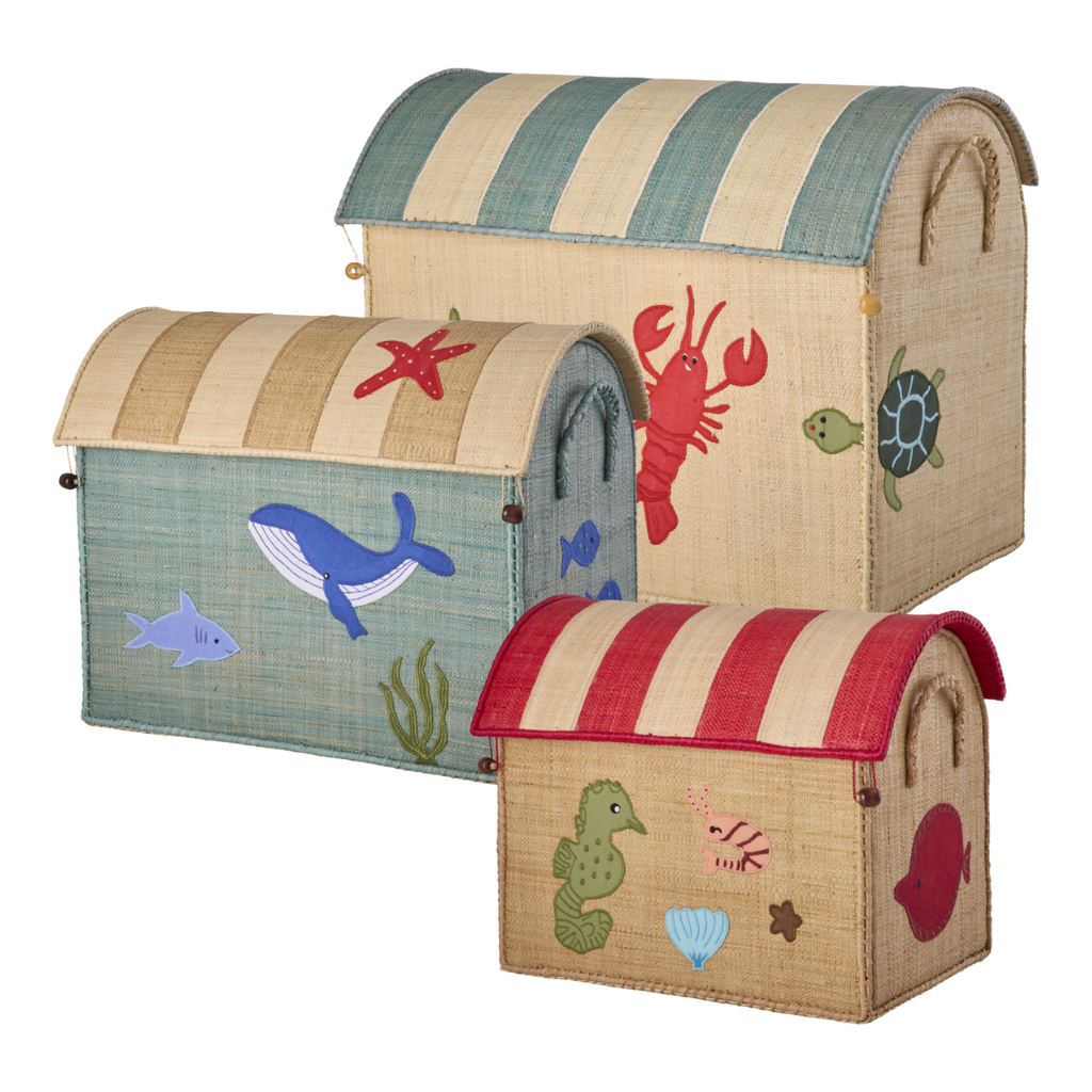 Raffia Storage House - Natural - Ocean Theme - Set of 3 - Rice By Rice