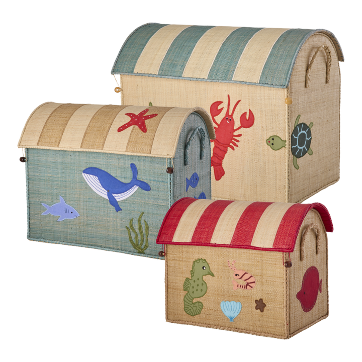 Raffia Storage House - Natural - Ocean Theme - Set of 3 - Rice By Rice