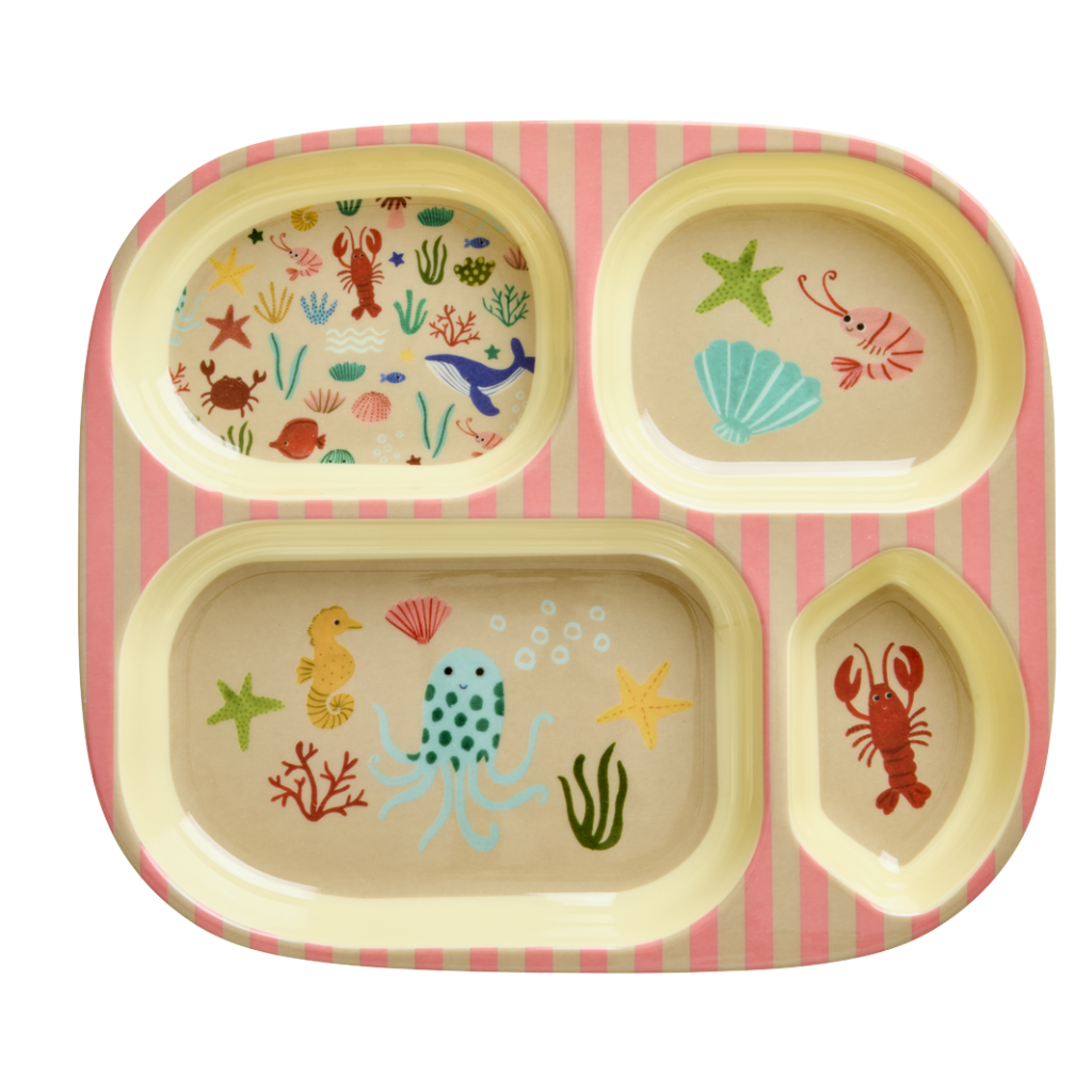 Kids 4 Room Plate - Coral - Ocean Print - Rice By Rice