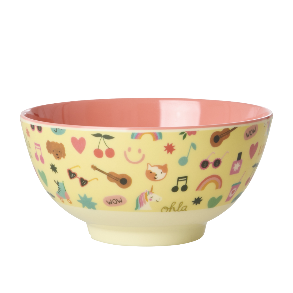 Medium Kids Bowl - Soft Yellow - Unicorn Love Print - Rice By Rice