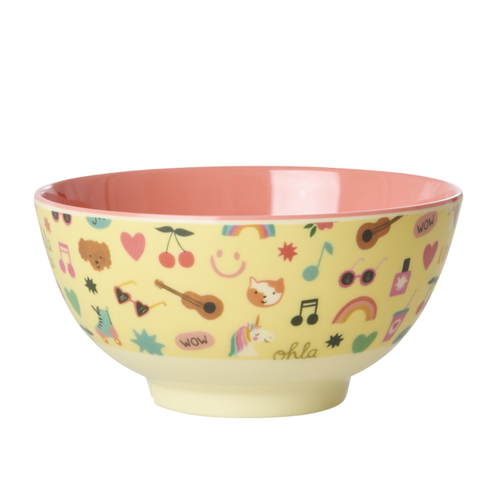 Medium Kids Bowl - Soft Yellow - Unicorn Love Print - Rice By Rice
