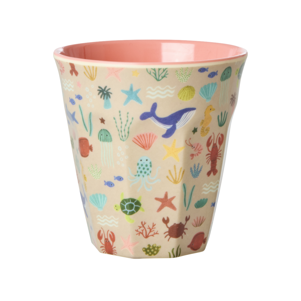 Small Kids Cup - Coral - Ocean Print - Rice By Rice