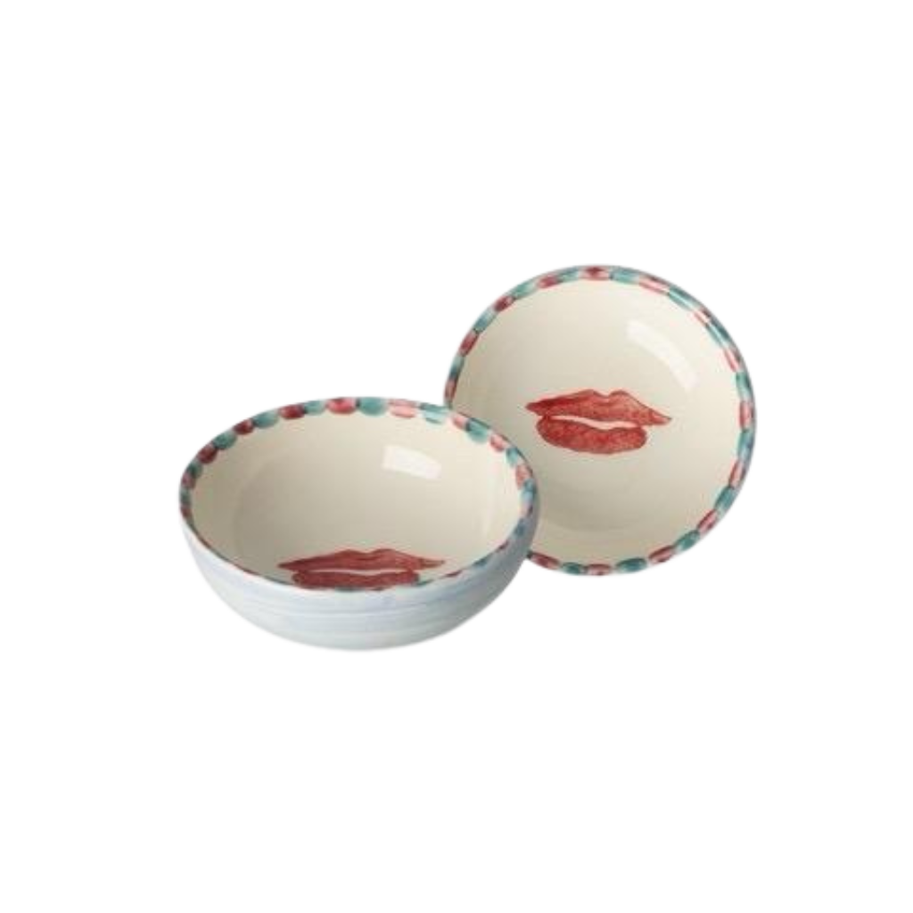 Ceramic Dipping Bowl with Hand-painted Lips - Small - 3.38 oz - Rice By Rice