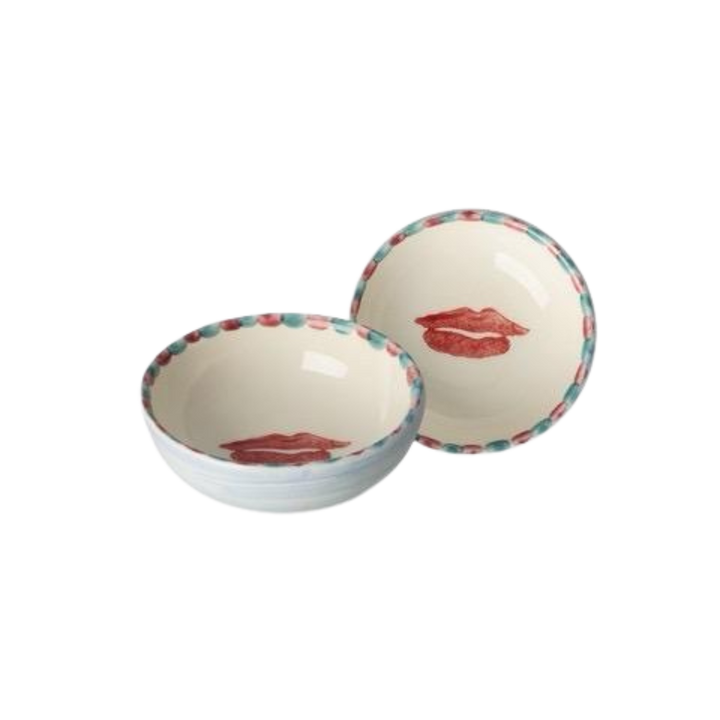 Ceramic Dipping Bowl with Hand-painted Lips - Small - 3.38 oz - Rice By Rice