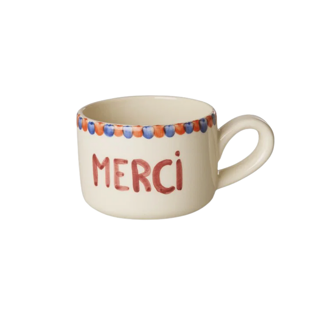 Ceramic Cappuccino Cup with Hand-painted MERCI - Rice By Rice