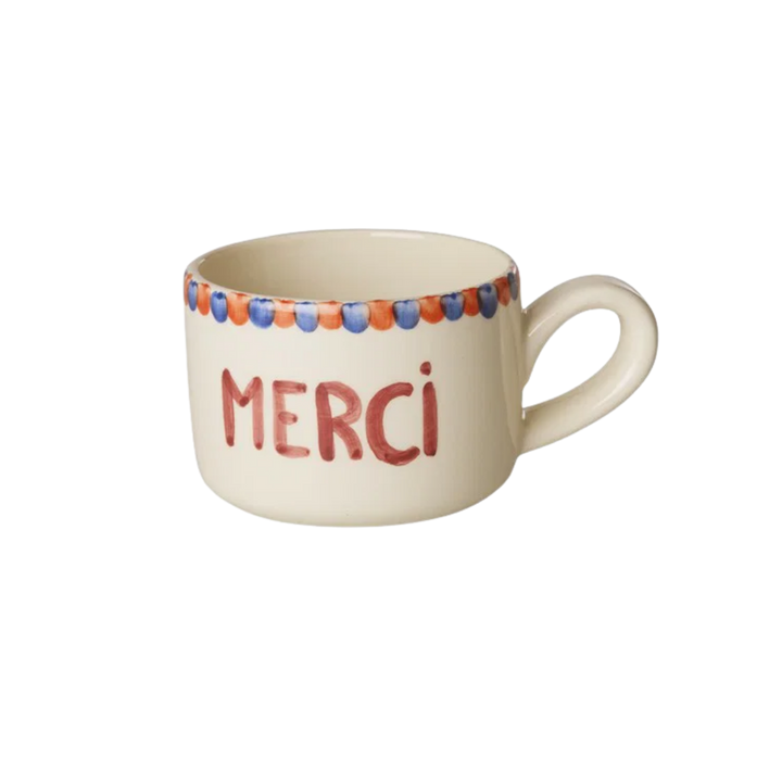 Ceramic Cappuccino Cup with Hand-painted MERCI - Rice By Rice