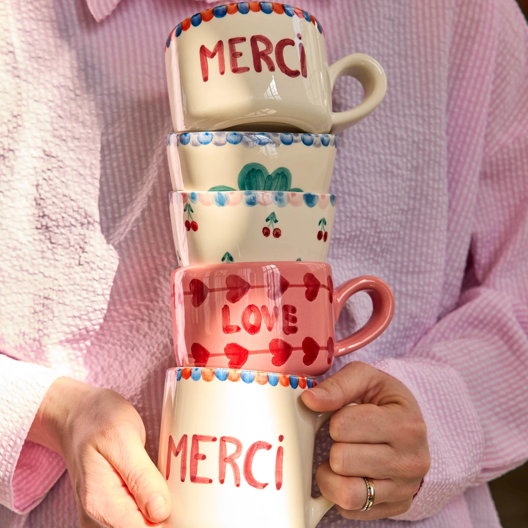 Ceramic Cappuccino Cup with Hand-painted MERCI - Rice By Rice