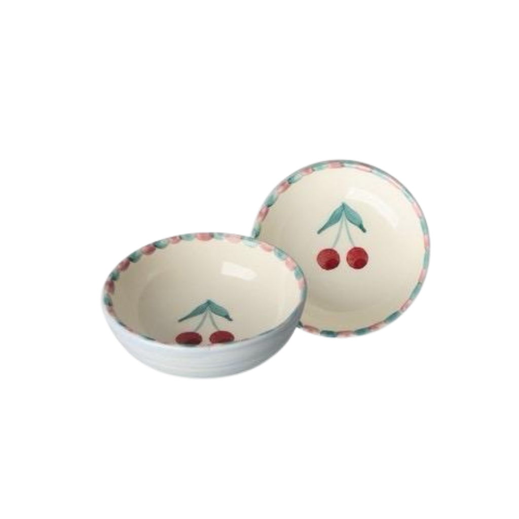 Ceramic Dipping Bowl with Hand-painted Cherries - Small - 3.38 oz - Rice By Rice
