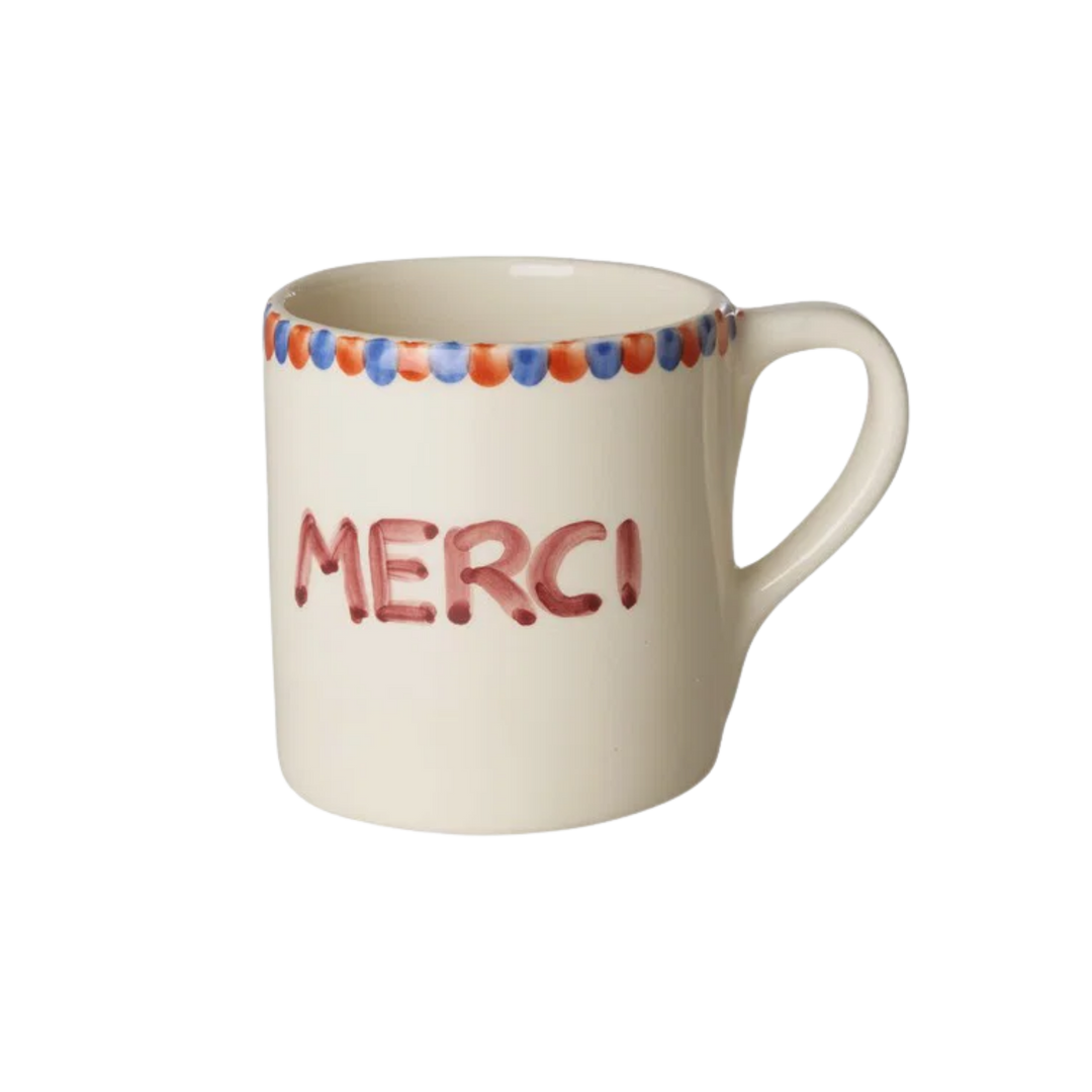 Ceramic Mug with Hand-painted MERCI - Rice By Rice