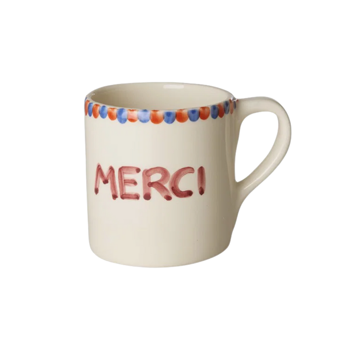 Ceramic Mug with Hand-painted MERCI - Rice By Rice