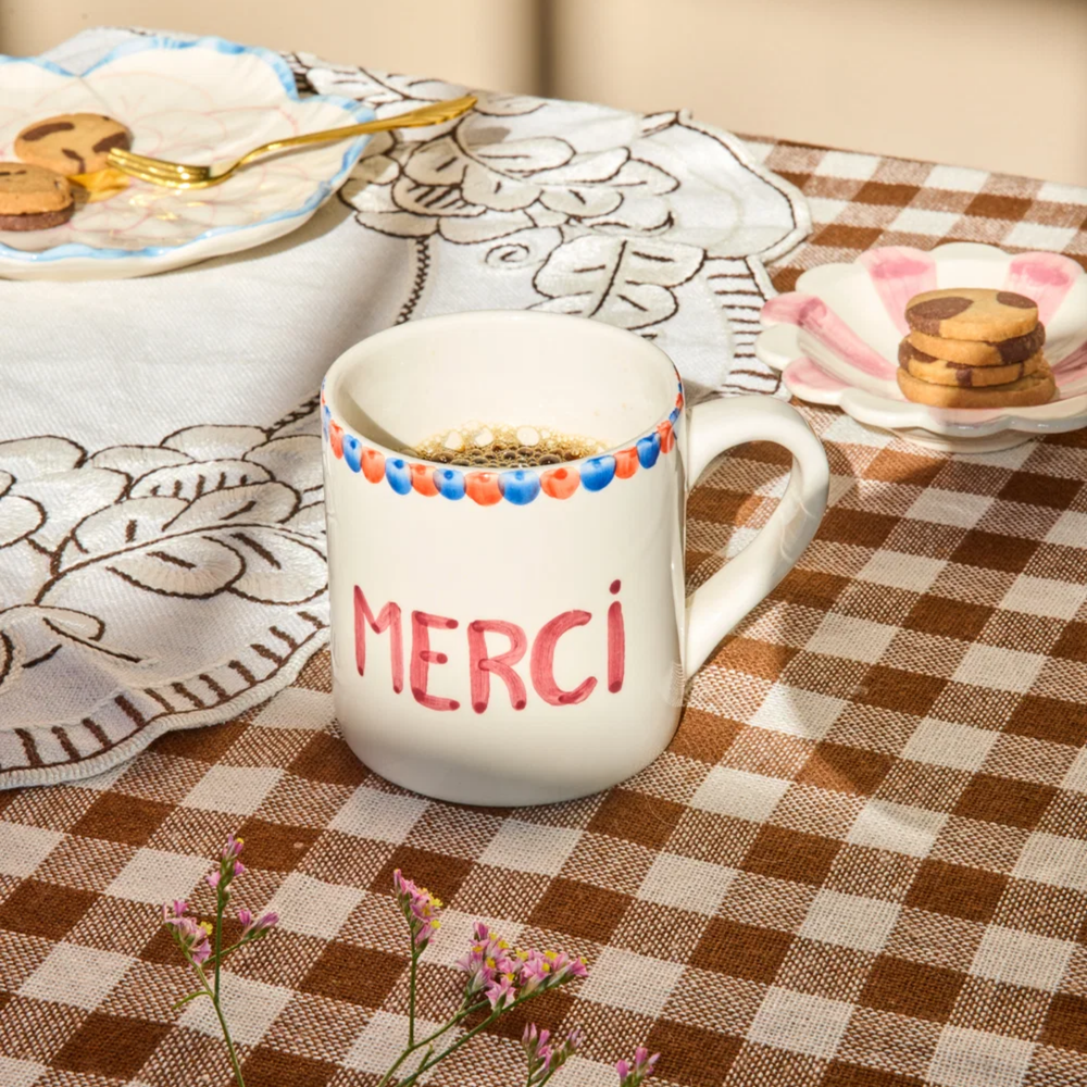 Ceramic Mug with Hand-painted MERCI - Rice By Rice