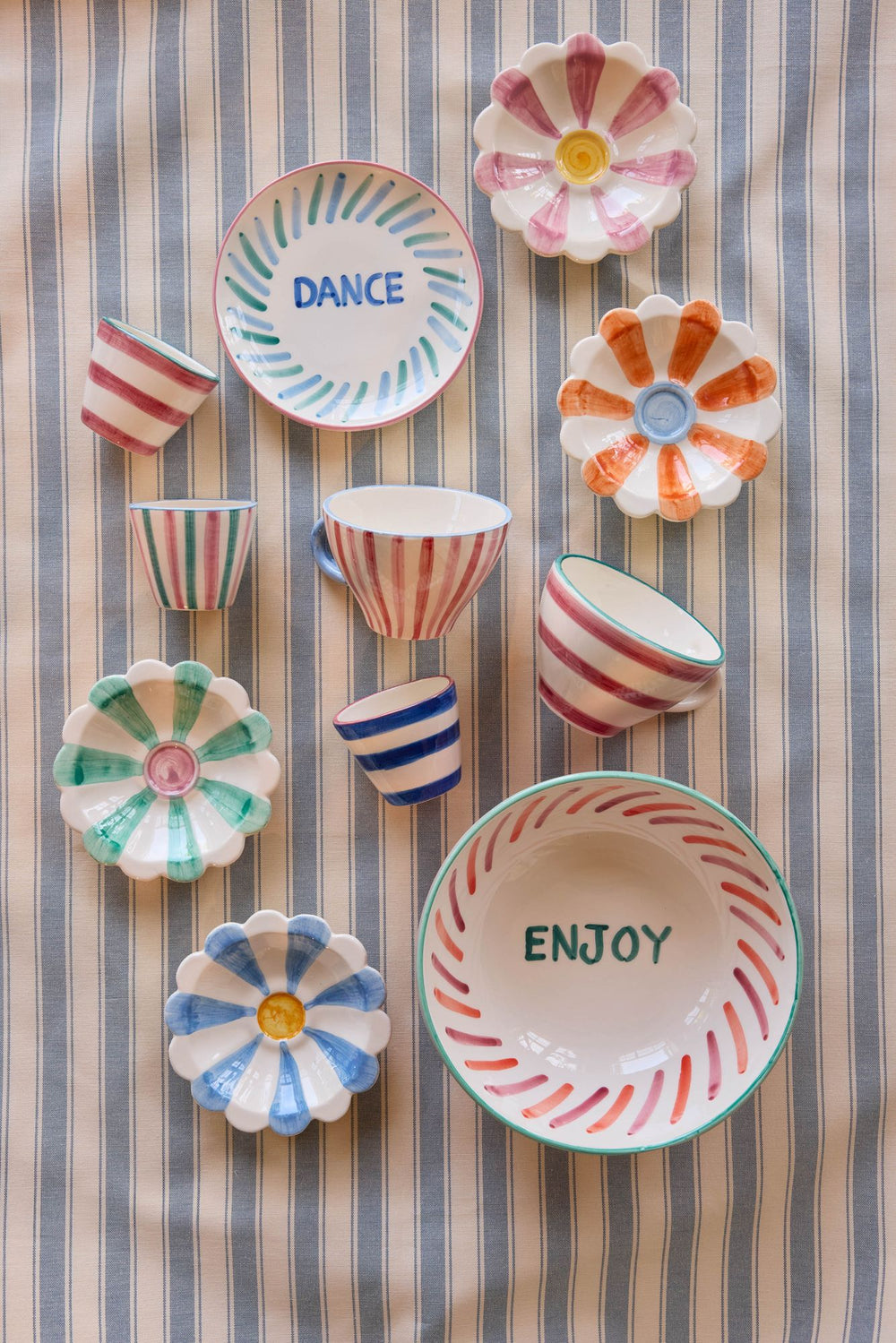 Ceramic Tea Cup with Hand Painted Stripes - 5.0 oz - Rice By Rice