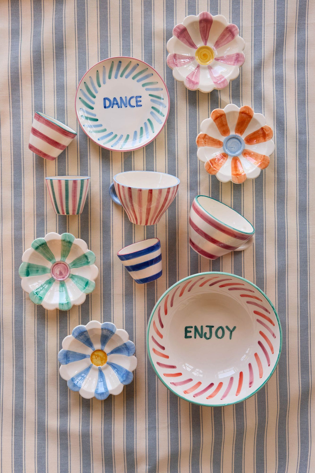 Ceramic Tea Cup with Hand Painted Stripes - 5.0 oz - Rice By Rice