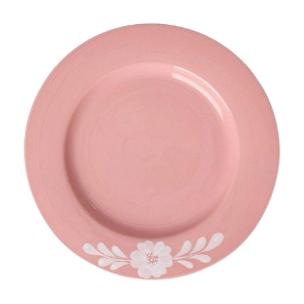 Ceramic Dinner Plate with Hand-painted White Flower Vine - Rice By Rice