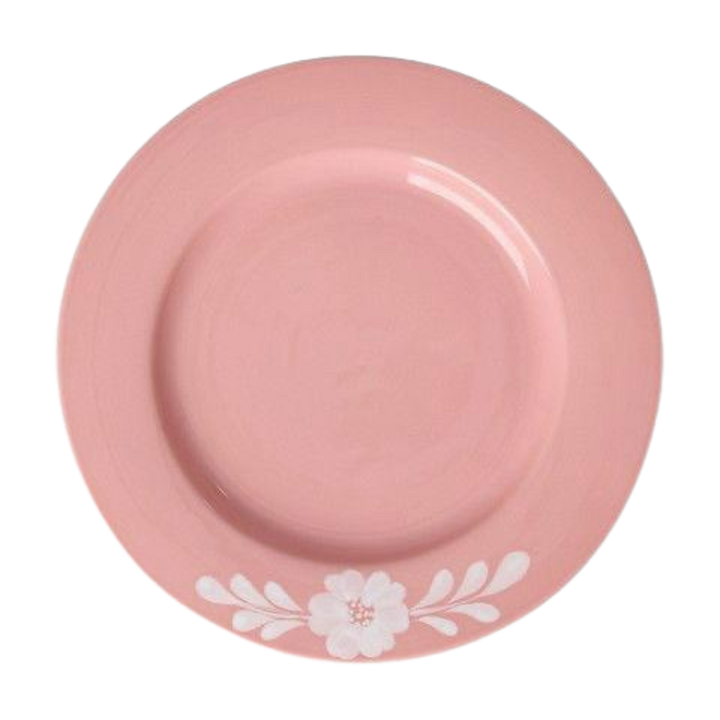 Ceramic Dinner Plate with Hand-painted White Flower Vine - Rice By Rice