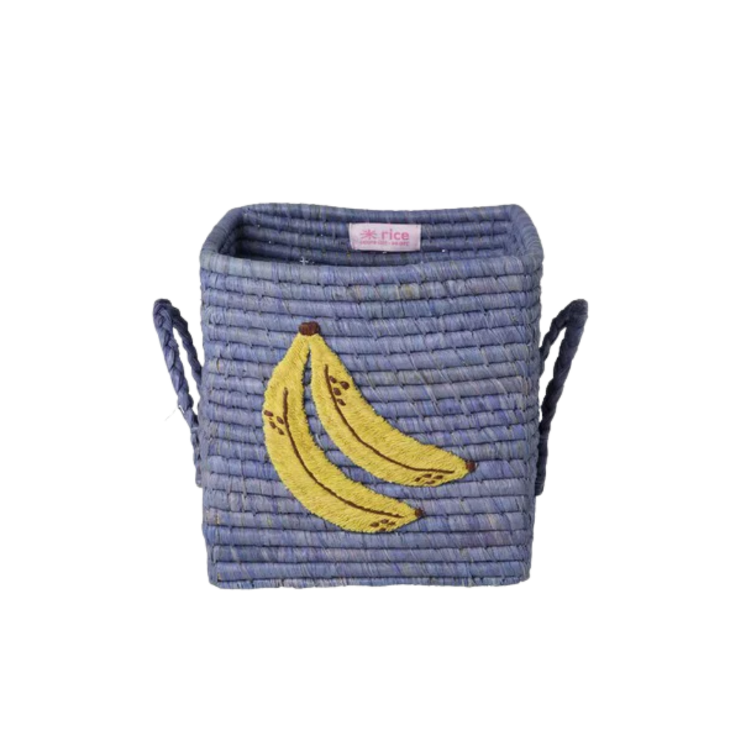 Small Square Raffia Basket - Blue - Banana - Rice By Rice