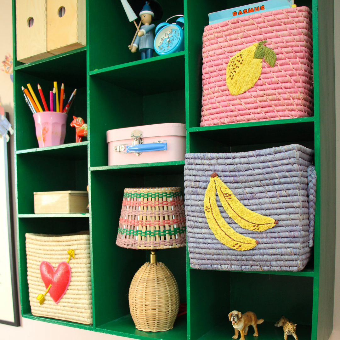 Small Square Raffia Basket - Blue - Banana - Rice By Rice