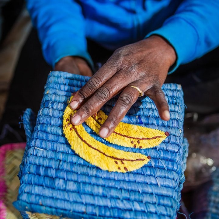 Small Square Raffia Basket - Blue - Banana - Rice By Rice