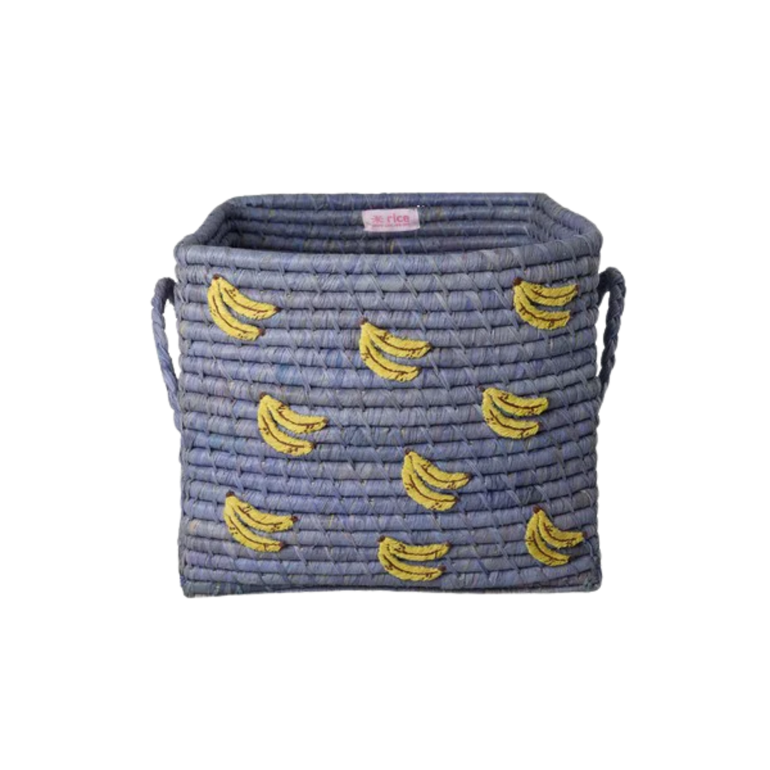 Square Raffia Basket - Blue - Banana - Rice By Rice