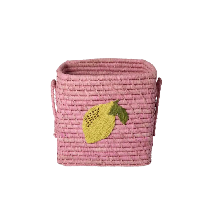 Small Square Raffia Basket - Rose - Lemon - Rice By Rice