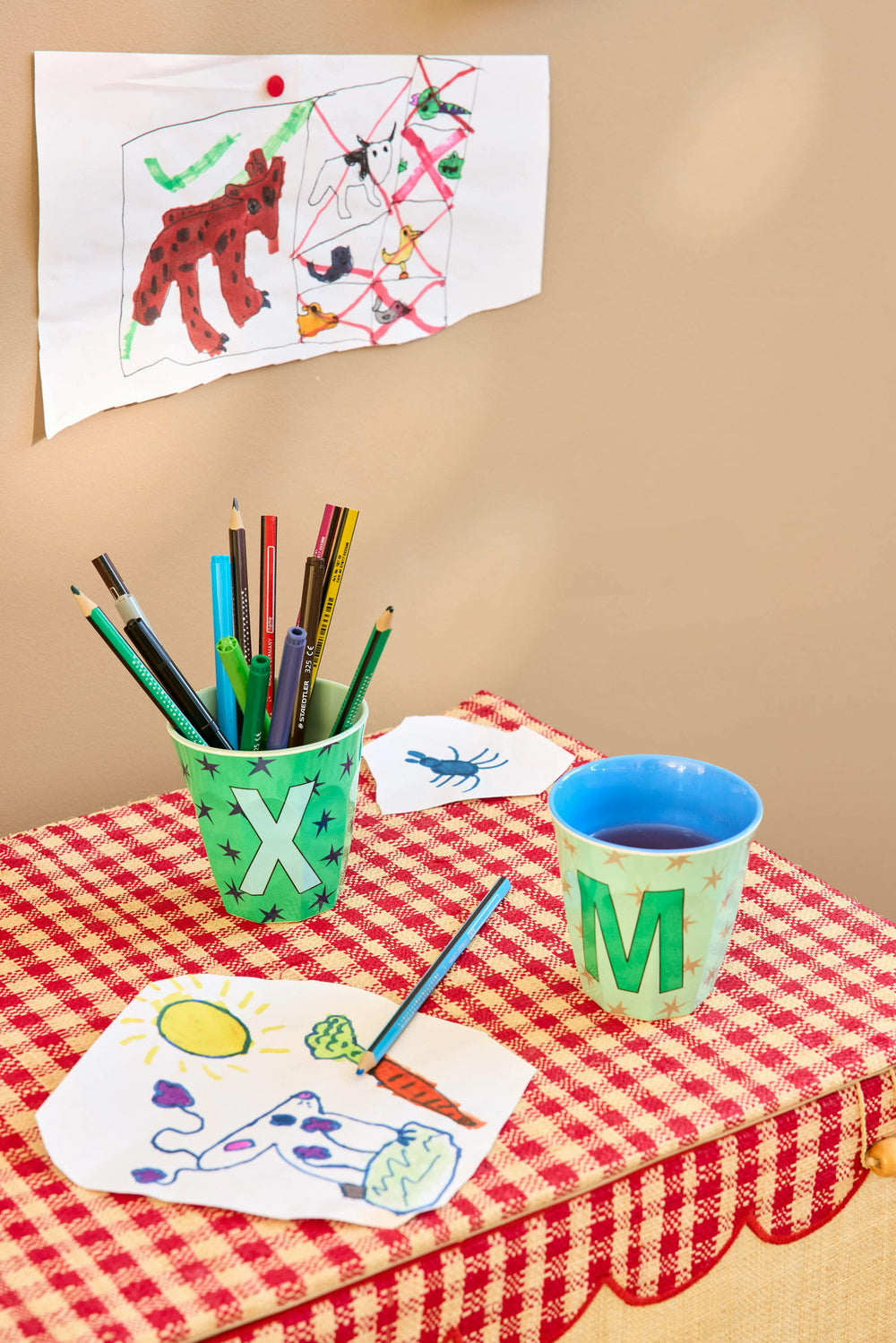 Melamine Full Alphabet - Stripes - 3 x Each Letter - Bluish Colors - Medium - 8.45 oz - Rice By Rice