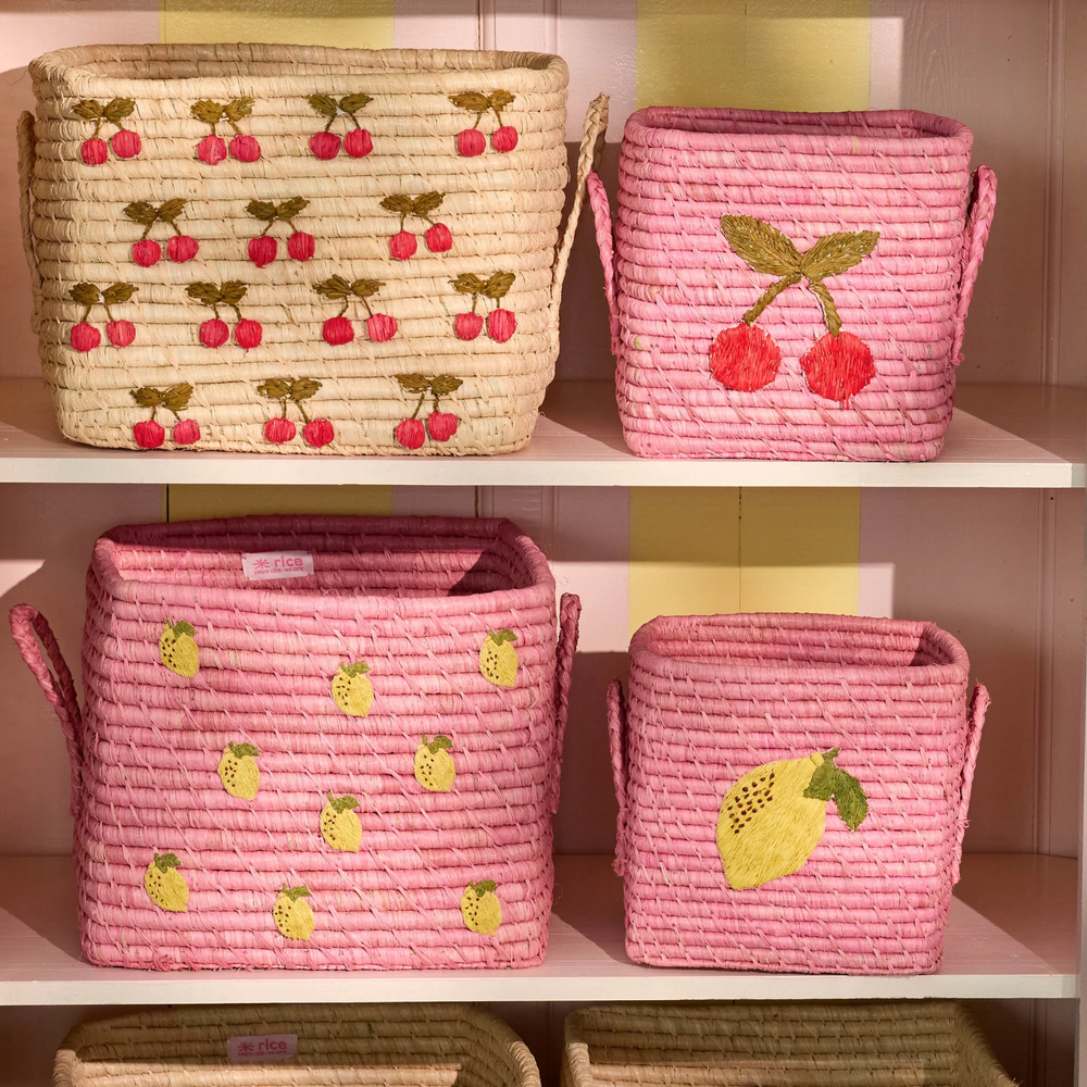 Small Square Raffia Basket - Rose - Lemon - Rice By Rice