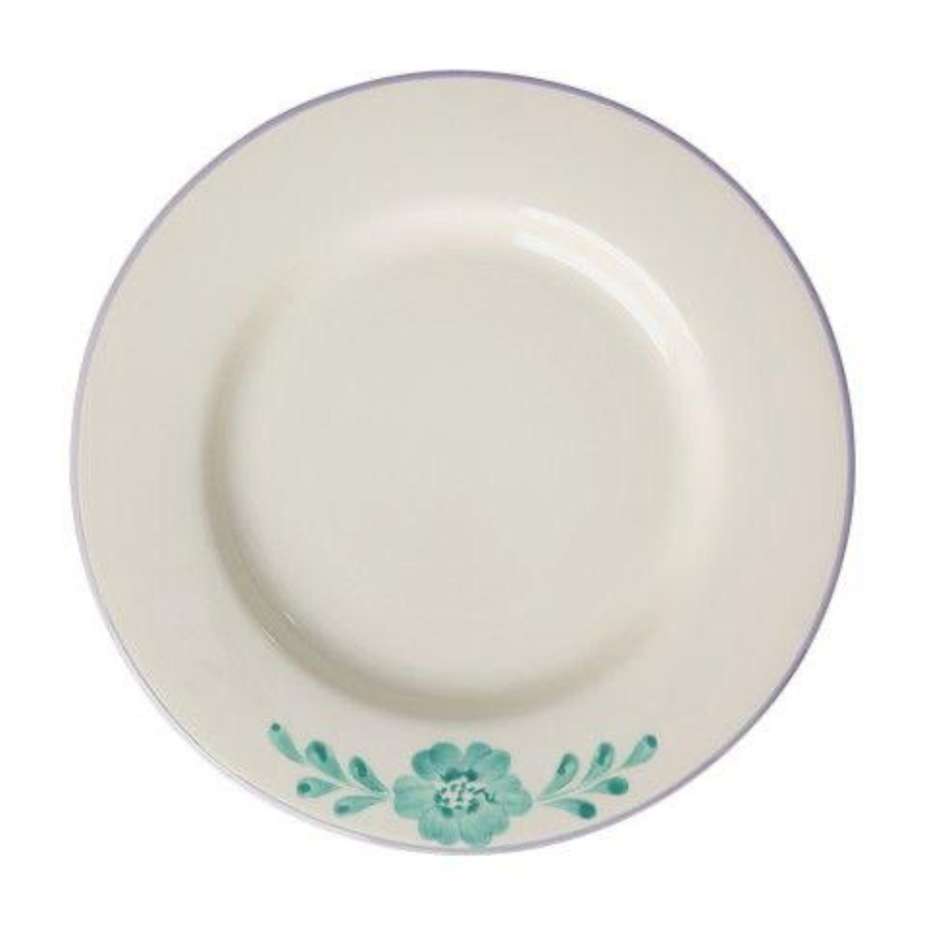 Ceramic Dinner Plate with Hand-painted Green Flower Vine - Rice By Rice