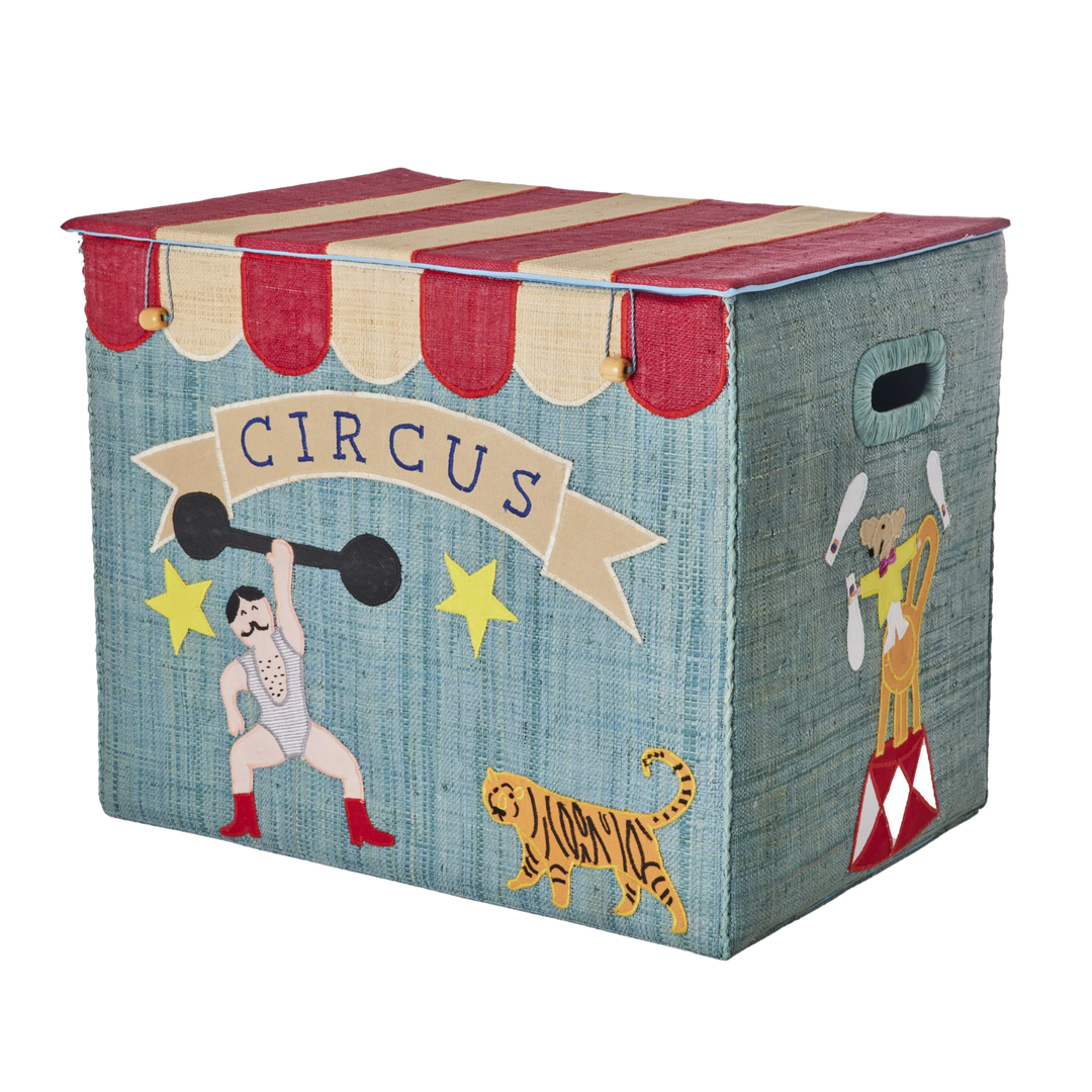 Raffia Storage Box with Circus Theme - Extra Large - Foldable - Rice By Rice