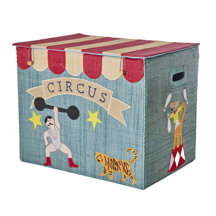 Raffia Storage Box with Circus Theme - Extra Large - Foldable - Rice By Rice