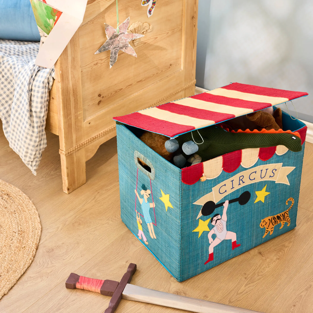 Raffia Storage Box with Circus Theme - Extra Large - Foldable - Rice By Rice