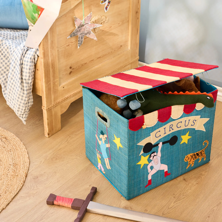 Raffia Storage Box with Circus Theme - Extra Large - Foldable - Rice By Rice
