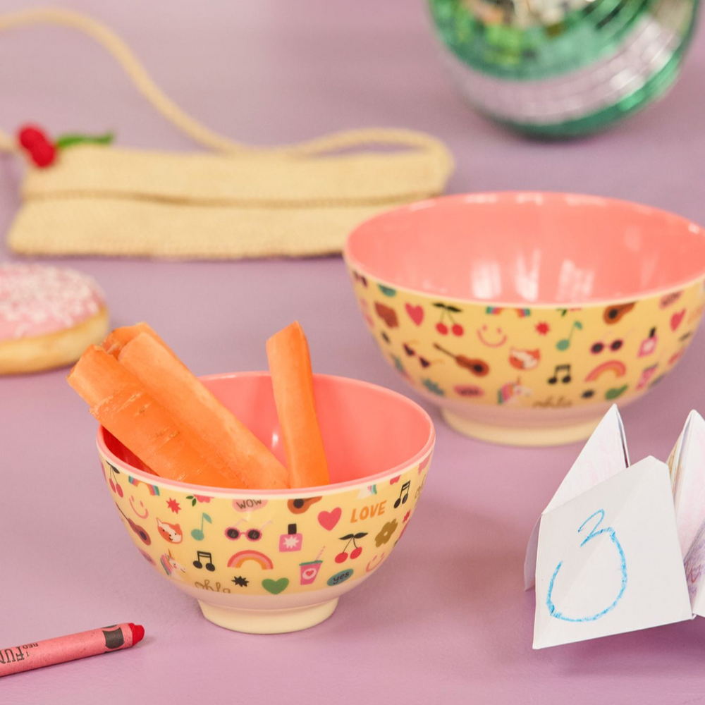 Small Kids Bowl - Soft Yellow - Unicorn Love Print - Rice By Rice