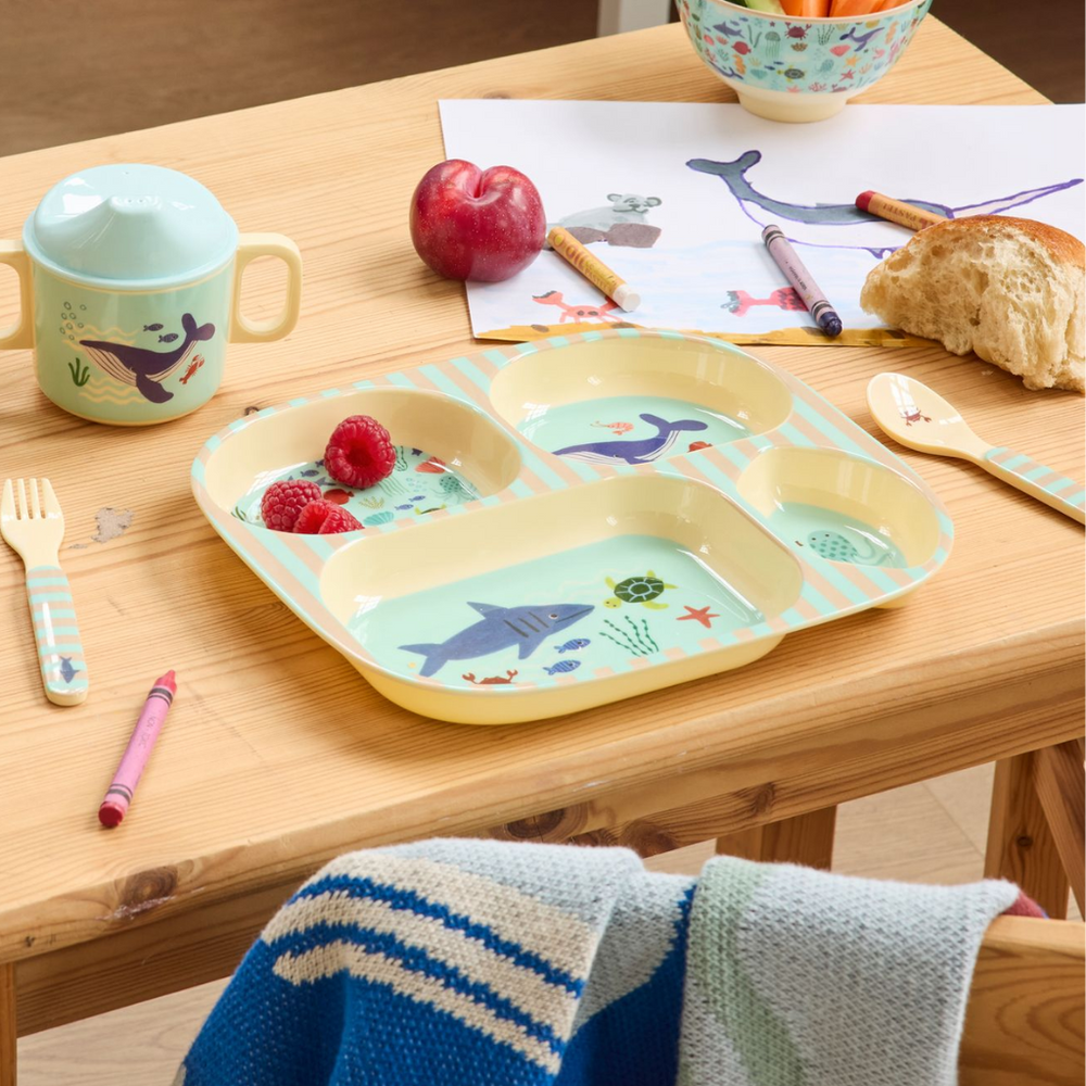 Kids 4 Room Plate - Blue - Ocean Print - Rice By Rice