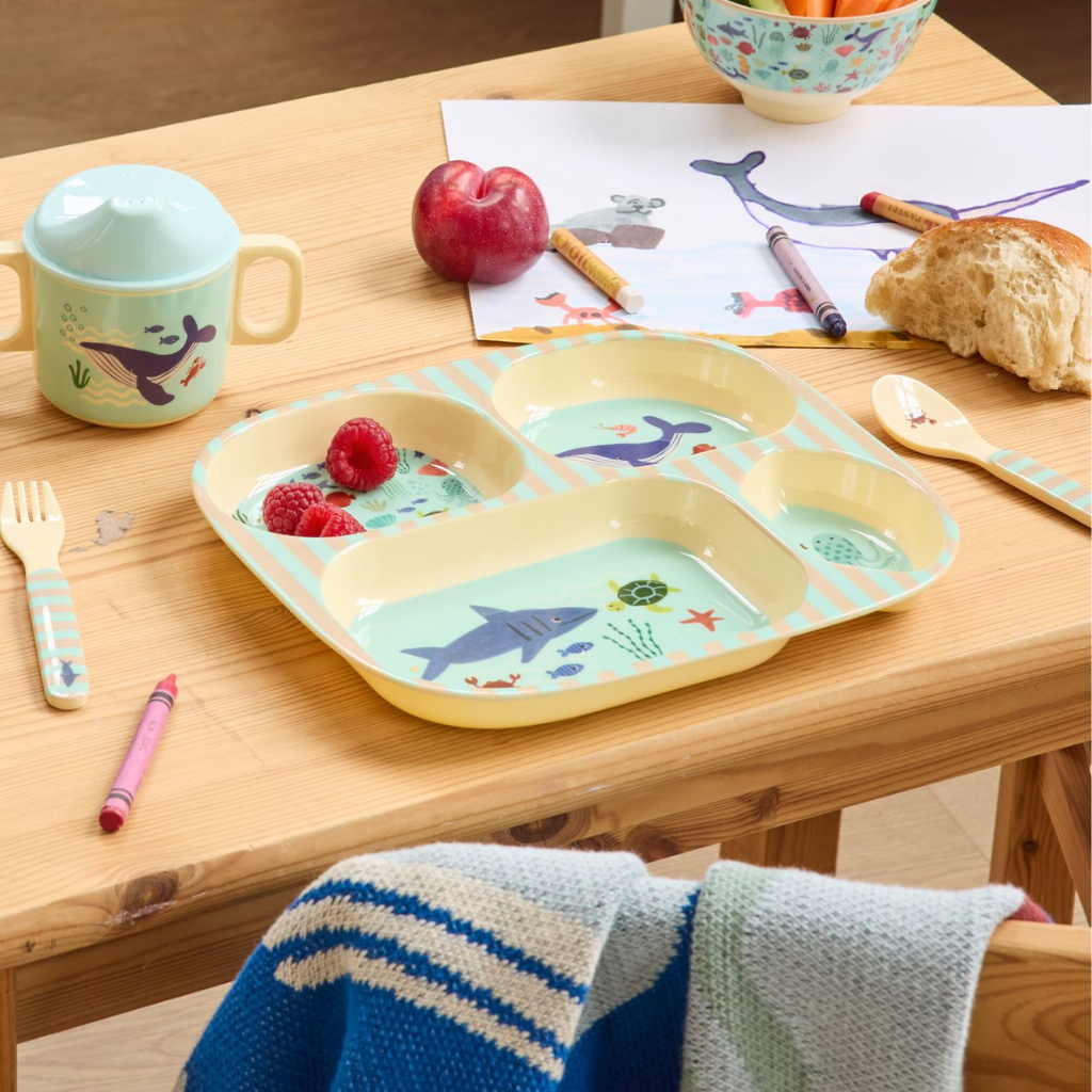 Kids 4 Room Plate - Blue - Ocean Print - Rice By Rice