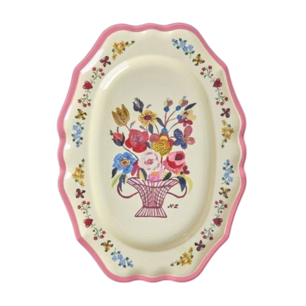 Melamine Vintage Serving Dish with Nathlie Lété Print - Neon Pink - Large - Rice By Rice