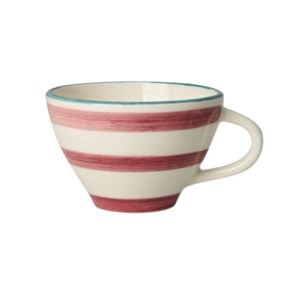 Ceramic Tea Cup with Hand-painted Pink Horizontal Stripes - 5.07 oz - Rice By Rice