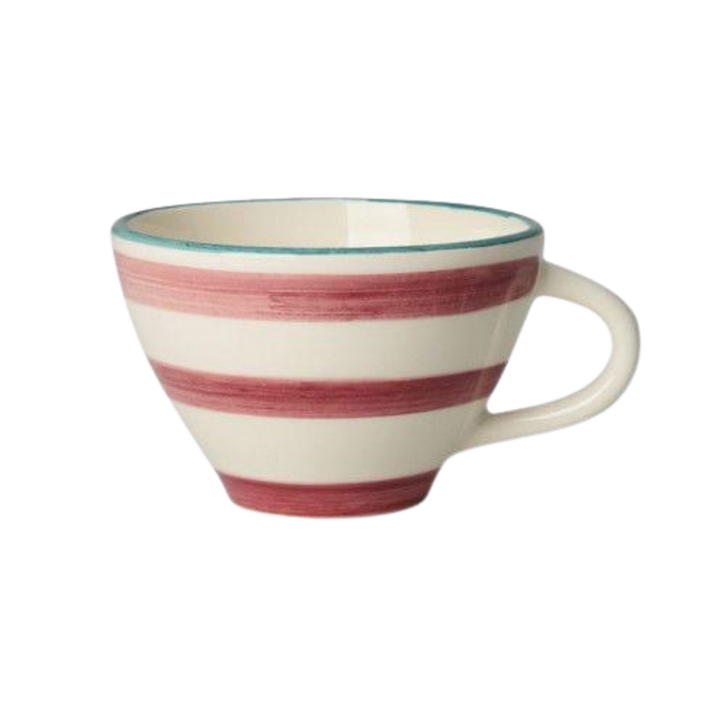 Ceramic Tea Cup with Hand-painted Pink Horizontal Stripes - 5.07 oz - Rice By Rice