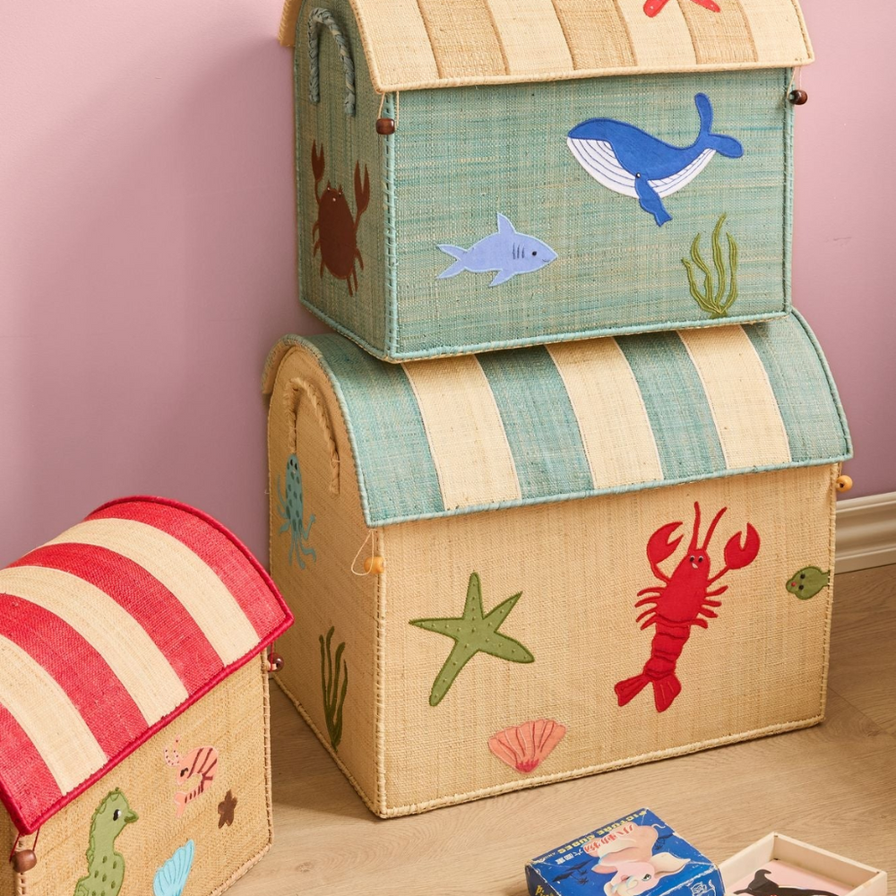 Raffia Storage House - Natural - Ocean Theme - Set of 3 - Rice By Rice