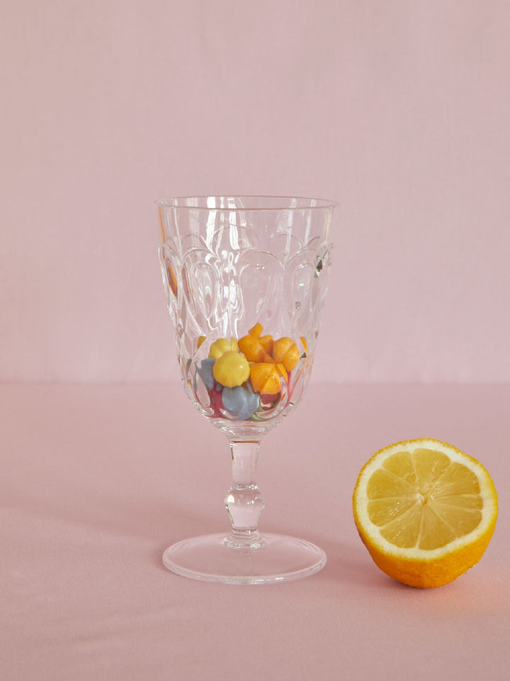 Acrylic Wine Glass with Swirly Embossed Detail - Clear - Rice By Rice