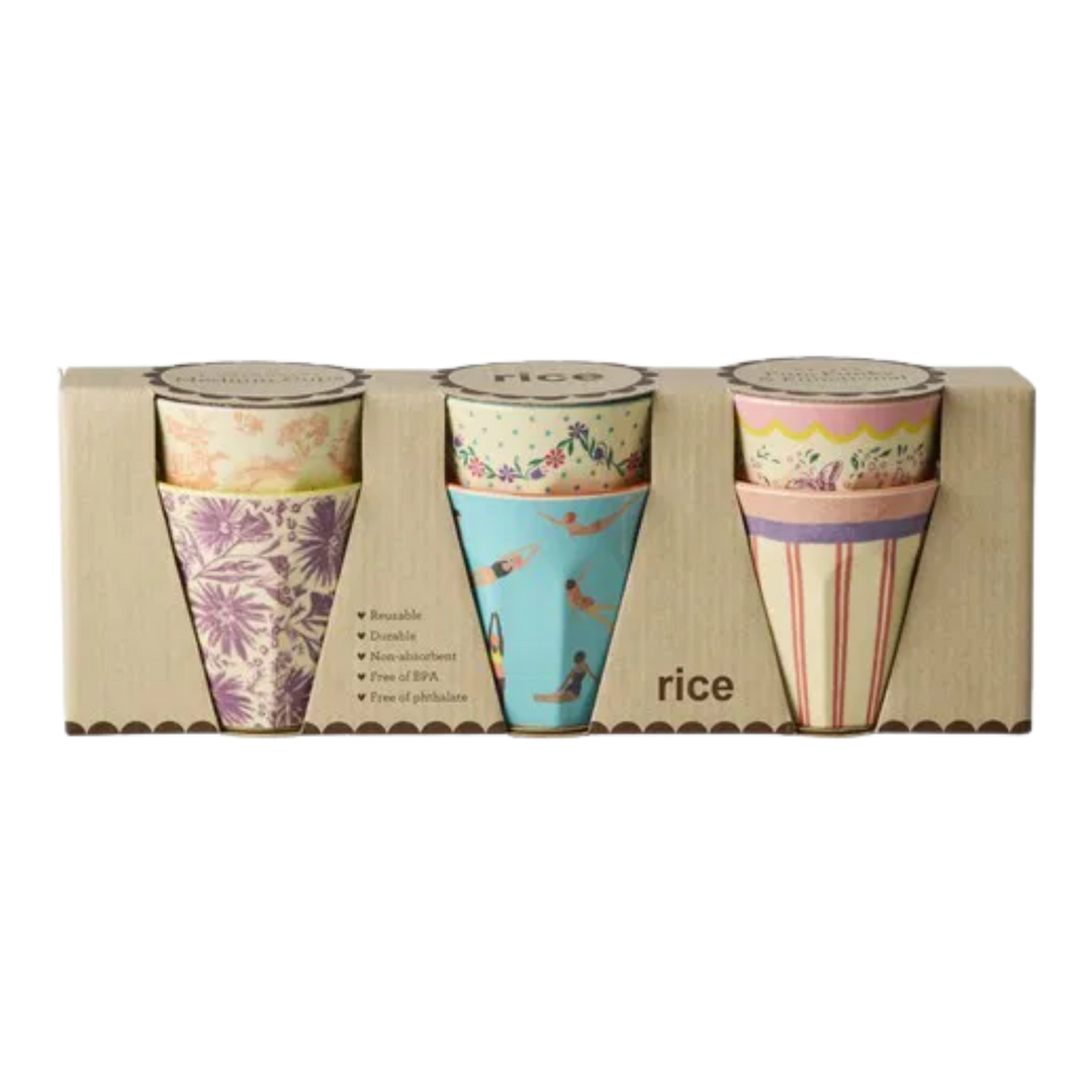 Melamine Cups with Glory Days Prints – Medium – 6 Pack – 8.5 fl oz - Rice By Rice