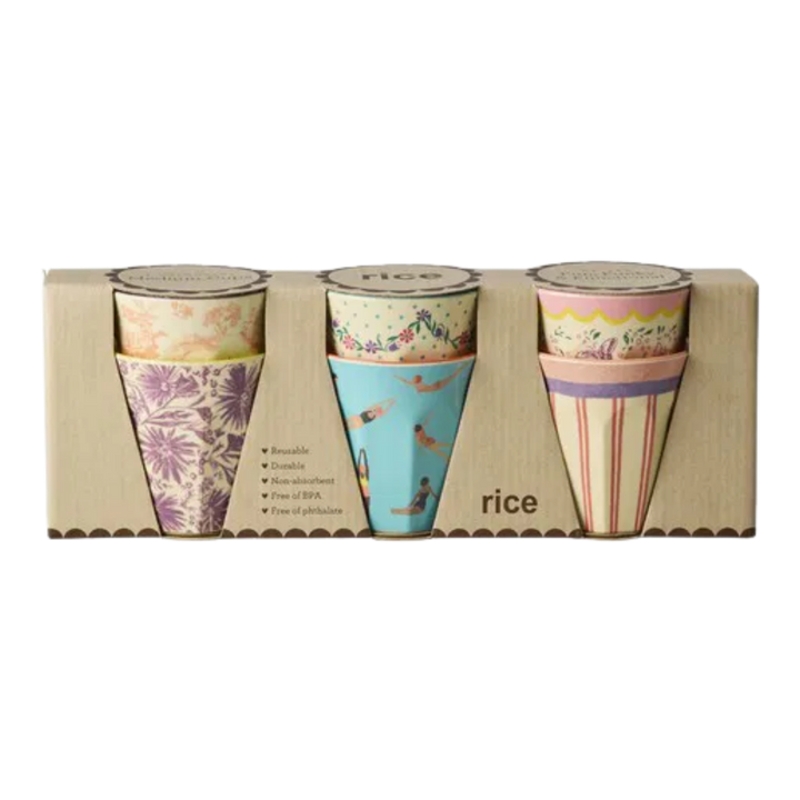 Melamine Cups with Glory Days Prints – Medium – 6 Pack – 8.5 fl oz - Rice By Rice