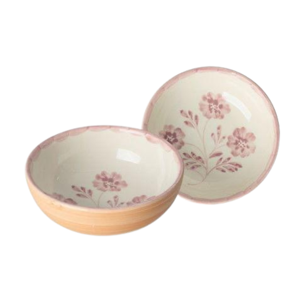 Ceramic Bowl with Hand-painted Pink Flowers - Orange - 10.14 oz - Rice By Rice