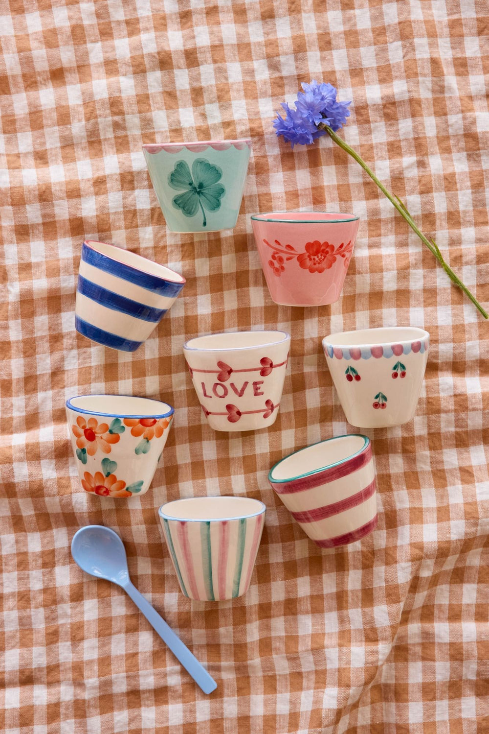 Ceramic Oval Espresso Cup with Hand Painted Love - 2.4 oz - Rice By Rice